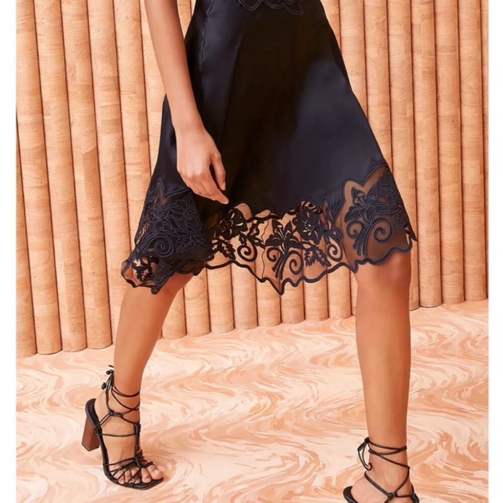 Ulla Johnson Avalon Floral Lace-trimmed Black Silk Skirt
